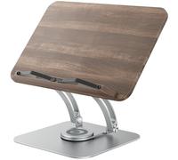 Tounee Book Stand for Reading, Adjustable Book Holder with 360° Swivel Base, Foldable Cookbook Stand Recipe Book Holder with Elastic Page Clips for Music Scores, Recipe, Magazines, Laptop - Silver