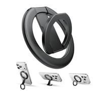 tounee Double-Sided Magnetic Phone Ring Holder Compatible with MagSafe, N52 Strong Magnet Grip & Foldable Kickstand for Gym Rack, Fridge, Fits iPhone 17 16 15 14 Pro Max (Black)