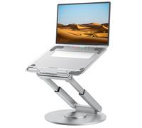 tounee Telescopic Laptop Stand for Desk with 360° Swivel Base, Sit to Stand, Height Adjustable, Portable Riser Holder for Good Posture, Compatible with MacBook Pro, All Laptops 10-17"-Silver