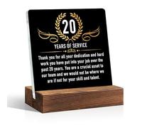 TOUNER 20 Years Of Service Office Decor Sign, 20 Work Anniversary Acrylic Desk Wood Plaque, 20 Work Anniversary Thank You Gifts for Men Women Coworker Boss, Retirement Gifts for Coworker Boss Leader