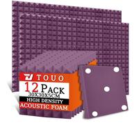 TOUO 12 Pack Acoustic Foam Panels, 30x30x5cm Pyramid Sound Proof Panels for Walls, High Density Fire Resistant Soundproofing Foam for Studio Walls and Ceilings(Purple)