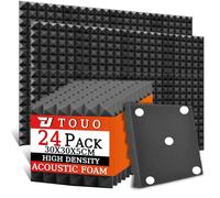 TOUO 24 Pack Acoustic Foam Panels, 30x30x5cm Pyramid Sound Proof Panels for Walls, High Density Fire Resistant Soundproofing Foam for Studio Walls and Ceilings(Black)