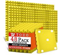 TOUO 48 Pack Acoustic Foam Panels, 30x30x5cm Pyramid Sound Proof Panels for Walls, High Density Fire Resistant Soundproofing Foam for Studio Walls and Ceilings(Yellow)