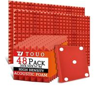 TOUO 48 Pack Acoustic Foam Panels, 30x30x5cm Pyramid Sound Proof Panels for Walls, High Density Fire Resistant Soundproofing Foam for Studio Walls and Ceilings(Red)