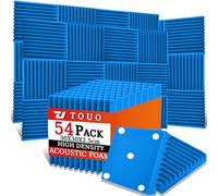 TOUO 54 Pack Acoustic Panels - Sound Proof Foam Panels for Wall 12"x12"x1", Flame Retardant Wedge Acoustic Foam, High-Density Sound Absorbing for Home Studio(Blue, 1" Thick 54 Pack)