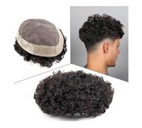Toupee for Men, 25mm Curly Human Hair Replacement System Mono Base Men's Hairpiece Male Capillary Prosthesis Indian Remy Hair System Unit(1b-Off Black,6x8)
