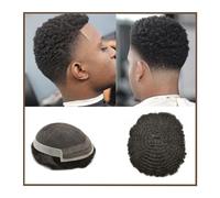 Toupee for Men African Wavy Hair Piece Afro Men Toupee Lace Frontal and Side PU Base Curly Remy Hair Replacement Male Capillary System Unit Hairpiece for Men(8mm Wave,7x10)