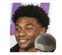 Toupee for Men Afro Kinky Curly Lace Male Mens Wigs Human Hair Replacement System 6mm Black(7"X10")