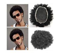 Toupee for Men Full Lace Men's Toupee Afro Curly Hair System Units Breathable Male Prothesis Human #1B Curl for Black Men Men Wig
