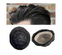 Toupee for Men Human Hair Wig Fine Mono and NPU Base Men's Toupee Indian Remy Hair Prosthesis 30mm Wave Toupee Hair System Hairpiece Hair Pieces Replacement(7"x10")