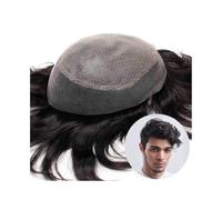 Toupee for Men Indian Human Hair Systems Men's Capillary Prosthesis Diamond Lace Top with Knotless Full PU Skin Bottom Men's Hairpiece(Darkest Brown,7x10)