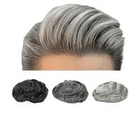 Toupee for Men V Loop Thin Skin Male Wig Men Toupee Wig Natural Hairline Remy Human Hair Grey 0.03mm Men's Capillary Prosthesis Hair System hairpiece Replacement System(1#)