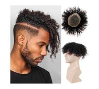 Toupee for Men's 8" Kinky Curly Toupee for Black Men Remy Human Hair Replacement System Mono Lace with PU Around Off Black Breathable Afro Curl Men Hair Pieces Unit Human Hair System for Men(8"x10")