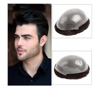 Toupee for Men's Hair Toupee for Men, 0.1-0.12mm Double Knots PU Skin Male Hair Prosthesis 6" Durable Human Hair System 2# Brown Color Indian Remy Straight Hair Wig Units Invisible & Breathable Hair T