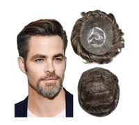 Toupee for Men's Human Hair 6inch Mixed Grey Hair Replacement System 0.1-0.12mm All PU Injected Toupee for Men Hair Capillary Prosthesis Man Wig Units Human Hair System for Men(7"x10")