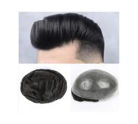 Toupee Hair, 100% Pure Human Hair Prosthetic Thin Skin Men Toupee Invisible V Loop Skin Around Hair Transparent Replacement System(Off Black,7x9)