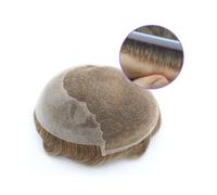 Toupee Hair for Men, Hair Toupee For Men European Human Hair Toupee Replacement System Base Swiss Lace Front Thin HairPieces,for Everyday, Cosplay & More(Light Brown,6x8)