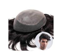 Toupee Hair for Men Human Hair System Men's Toupee Diamond Lace Top Injected PU Skin Knotless Male Hair Prosthesis Human Hair(1B - Off Black,8x10)