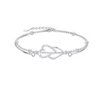 TOUPOP 925 Sterling Silver Heart Bracelets Sparkle Bling Double Chain Bracelet Adjustable Bracelet for Women Ladies Birthday Gifts for Her Jewellery Mothers Day Gifts for Mum Teen Girls