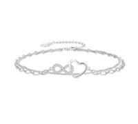 TOUPOP 925 Sterling Silver Infinity Heart Layer Anklet for Women Heart Infinity Ankle Bracelet Adjustable Chain Jewelry Birthday Anniversary Valentine’s Day Gift for Her Wife Girlfriend