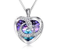 TOUPOP Amethyst February Birthstone Sterling Silver Moon and Star Pendant Necklace Purple Heart Crystal Jewelry Birthday Mothers Day Gifts Her Girlfriend Wife Mom Daughter