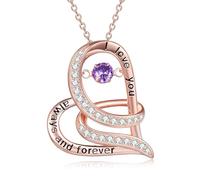 TOUPOP Amethyst Necklace I Love You Always and Forever Necklace 925 Sterling Silver Rose Gold Necklace Jewellery Gifts for Women Wife Girlfriend Her Birthday Gift Valentines Gifts for Her