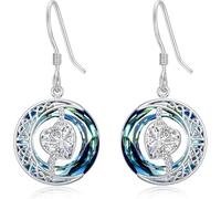 TOUPOP April Birthstone Earrings for Women 925 Sterling Silver Moon and Star Dangle Earrings Blue Crystal Celtic Jewellery Gifts for Women Her Wife Girlfriend Daughter Graduation Birthday Gifts