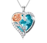 TOUPOP Birthstone Heart Necklace 925 Sterling Silver Rose Pendant Necklace Birthstone Jewelry Gift for Wife Girlfriend Mom Sister Wife Birthday Gifts for Her (Dec-Blue Topaz)