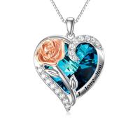TOUPOP Birthstone Heart Necklace 925 Sterling Silver Rose Pendant Necklace Birthstone Jewelry Gift for Wife Girlfriend Mom Sister Wife Birthday Gifts for Her (Sep-Sapphire)