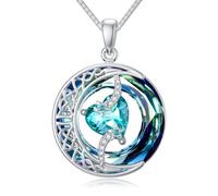 TOUPOP Blue Topaz Necklace 925 Sterling Silver Moon and Star Pendant December Birthstone Celtic Irish Jewellery Valentines Day Birthday Gifts for Women Lady Her Girls Wife Mum Presents Ideas