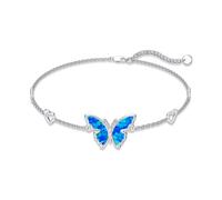 TOUPOP Butterfly Anklets for Women 925 Sterling Silver Blue Opal Butterfly Adjustable Anklets Bracelet Beach Summer Foot Jewellery Gifts for Women Her Girls Teens Wife Beach Anniversary Birthday Gift