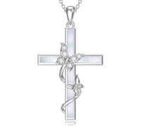 TOUPOP Butterfly Gifts for Women 925 Sterling Silver Butterfly Cross Pendant Necklace White Opal Jewellery Gifts for Women Her Wife Daughter Girlfriend Anniversary Birthday Gift Ideas