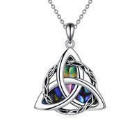 TOUPOP Celtic Knot Necklace Sterling Silver Celtic Pendant Jewelry Good Luck Vintage Triquetra Irish Abalone shell Celtic Necklace for Women Girls