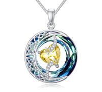 TOUPOP Citrine Necklace 925 Sterling Silver Moon and Star Pendant November Birthstone Celtic Irish Jewellery Valentines Day Birthday Gifts for Women Lady Her Girls Wife Mum Presents Ideas