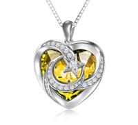 TOUPOP Citrine November Birthstone Sterling Silver Moon and Star Pendant Necklace Heart Crystal Jewelry Birthday Mothers Day Christmas Gifts Her Girlfriend Wife Mom Daughter