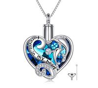 TOUPOP Cremation Jewelry for Women - Sterling Silver Dolphin Urn Necklace with Heart Crystal Keepsake Memorial Urn for Human Ashes
