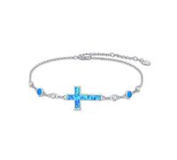 TOUPOP Cross Anklet Bracelet for Women 925 Sterling Silver Blue Fire Opal Adjustable Anklet Bracelet Beach Summer Foot Jewellery Gifts for Women Her Wife Daughter Anniversary Birthday Gift