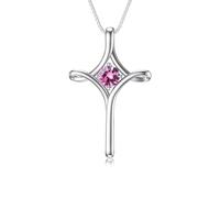 TOUPOP Cross Necklace for Women 925 Sterling Silver October Birthstone Tourmaline Necklace Crucifix Necklaces Faith Religious Jewellery October Birthstone Gifts for Her