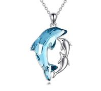 TOUPOP Dolphin Gifts for Women Sterling Silver Crystal Dolphins Necklace Dolphin Mum and 2 Daughters or Sons Necklace