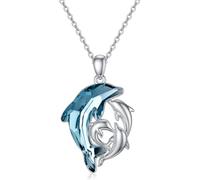 TOUPOP Dolphin Gifts for Women Sterling Silver Crystal Dolphins Necklace Dolphin Mum and 3 Daughters or Sons Necklace