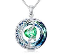 TOUPOP Emerald May Birthstone Necklace for Women 925 Sterling Silver Moon and Star Pendant Necklaces Celtic Irish Jewellery Anniversary Birthday Gifts for Women Lady Her Girls Wife Presents Ideas