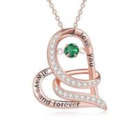 TOUPOP Emerald Necklace I Love You Always and Forever Necklace 925 Sterling Silver Rose Gold Necklace Jewellery Gifts for Women Wife Girlfriend Her Christmas Birthday Gift
