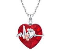 TOUPOP Gifts for Mom Foot Necklace for Women 925 Silver Necklace with Feet Red Heart Ruby Pendant Necklaces for Pregnant Woman Wife Mom Daughter Sister Birthday Gifts Pregnant Gift