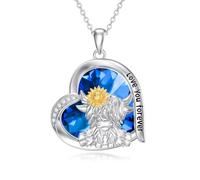 TOUPOP Highland Cow Gifts 925 Sterling Silver Heart Cow Pendant Necklaces with Blue Crystal Highland Cow Jewellery Gifts for Women Her Daughter Lovers Birthday Graduation Gift
