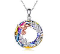 TOUPOP Hummingbird Necklace for Women 925 Sterling Silver Flower Necklace with Hummingbird Gift Jewelry Gifts for Women Mom Girlfriend Wife Sister Mother's Day Christmas