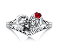 TOUPOP Jack Skellington and Sally Rings Sterling Silver Skull Rings Nightmare Ring (6)