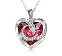 TOUPOP Moon and Star Necklace Sterling Silver Pendant Necklace with Red Garnet Crystal January Jewellery Gifts for Women Teen Girls Friend Birthday Gifts for Wife Girlfriend