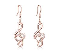 TOUPOP Music Note Earrings Rose Gold Plated Sterling Silver Created White Opal Musical Jewelry for Dance Lovers for Women Her Teacher Treble Music Note Dangle Drop Earrings