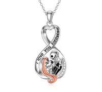 TOUPOP Nightmare Necklace Sterling Silver Jack and Sally Infinity Pendant Necklace Jack Skellington Skull Jewelry Birthday Christmas Gifts for Women Wife Girlfriend