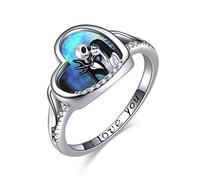 TOUPOP Nightmare Rings for Women Sterling Silver Abalone Shell Jack and Sally Rings Skull Jewelry Birthday Christmas Gifts (9)